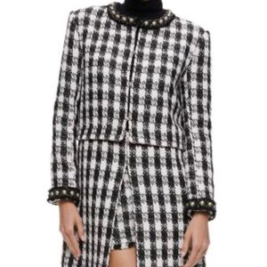 Alice + Olivia Black and White Tweed Blazer